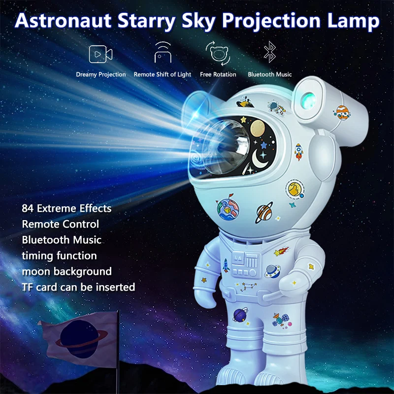 Children's DIY Projector Night Light with Remote Control, featuring an adjustable 360-degree design and Astronaut Nebula Galaxy Lighting